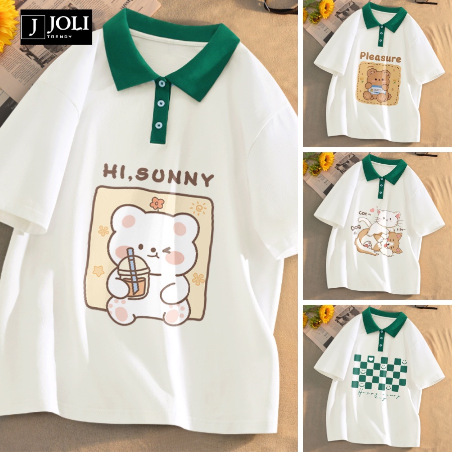 Áo Polo Unisex Mã PL Hi Sunny Màu Trắng Phối Cổ Xanh Form Rộng Tay Lỡ Cho Nam Nữ