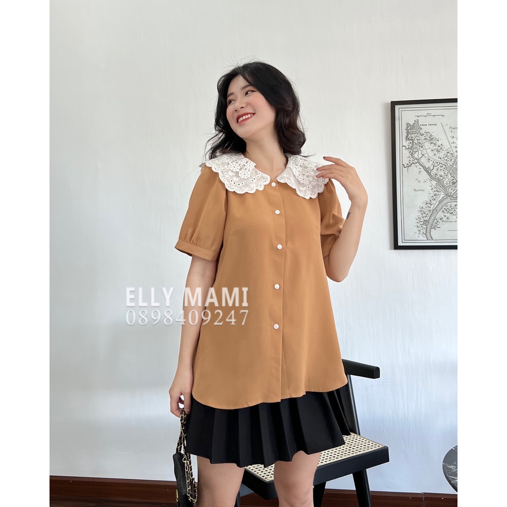 Áo Bầu , Big Size Cổ Thêu Bèo Tay Phồng Form Dễ Mặc , Mặc Thoải Mái Suốt Thai Kì &amp; Sau Sinh Thiết Kế