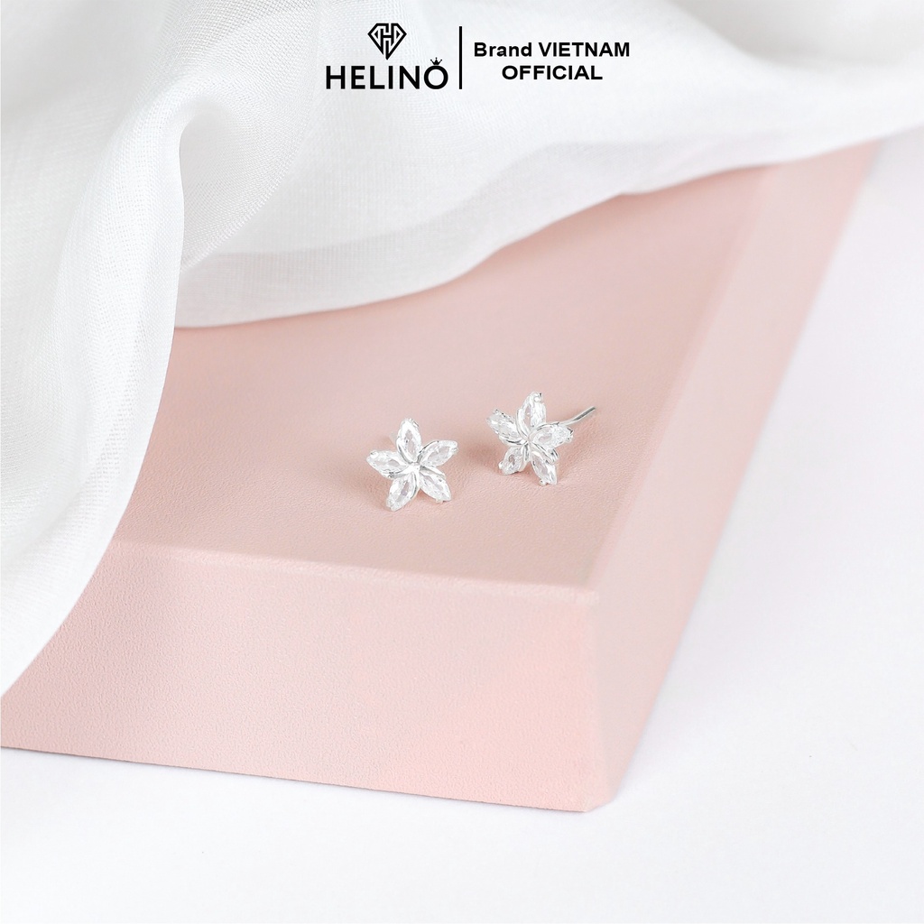 Khuyên tai bạc nữ HELINO hoa anh đào Sakura đính đá T08