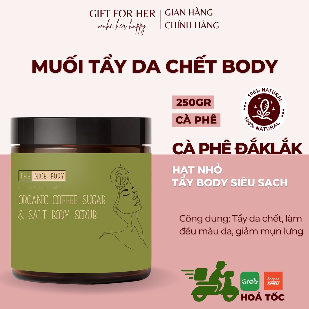 Muối Tẩy Tế Bào Chết Da Body Cơ Thể Cà Phê, Body Scub Coffee Thiên Nhiên Giúp Cải Thiện Da Viêm Lông, Sáng Da