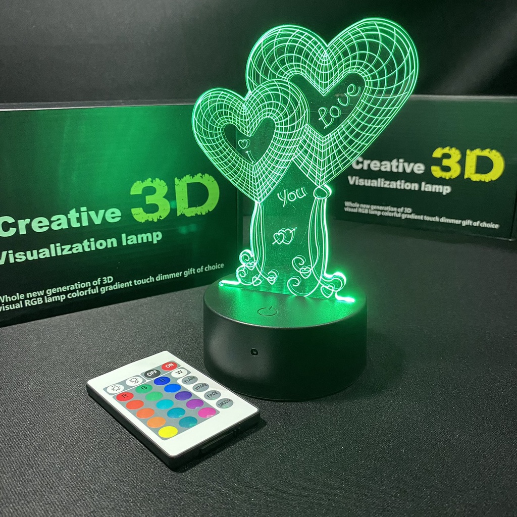 Đèn led 3D USB Trái tim Love ĐÈN NGỦ ĐÈN TRANG TRÍ 16 MÀU CÓ ĐIỂU khiển CHUYỂN CHẾ ĐỘ MÀU