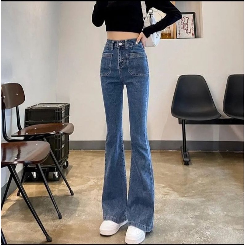 Quần bò jeans nữ ống loe cạp cao co dãn 4 chiều loe xẻ gấu, loe may gấu, loe cắt gấu NC Clothing | BigBuy360 - bigbuy360.vn