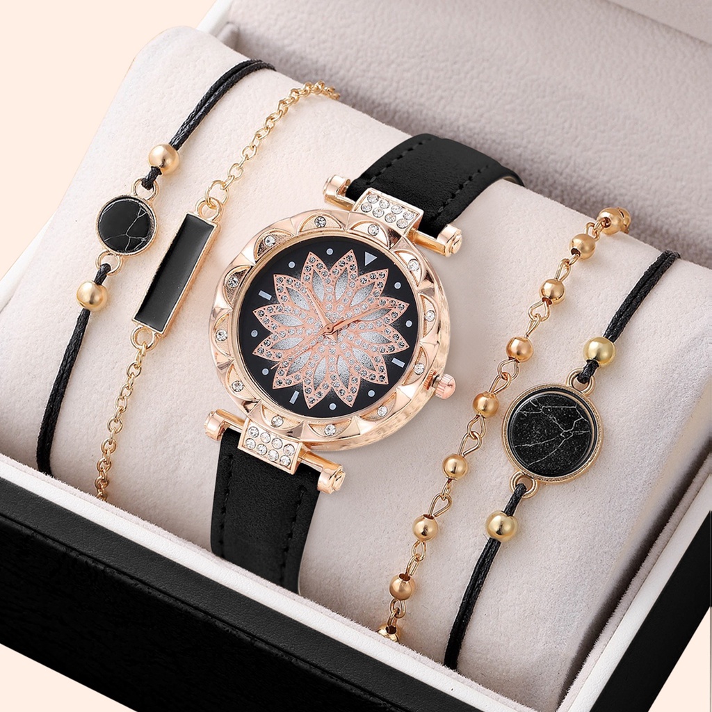 Đồng Hồ Quartz Nữ Mặt Đính Hột Xoàn Dây Da