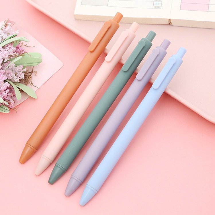 Sét 6 bút bi đen hoạt hình - bút bi bấm mực đen trơn in hình dễ thương BBĐ