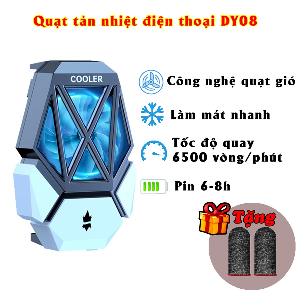 Quạt tản nhiệt điện thoại DY08 công nghệ quạt gió, Tản nhiệt làm mát tốt cho điện thoại khi chơi game PUBG FF ROS