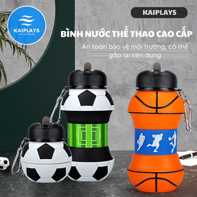 Bình uống nước có ống hút thể thao tập gym, chạy bộ, đá bóng,bóng rổ, đạp xe gấp gọn tiện lợi không mùi an toàn KAIPLAYS