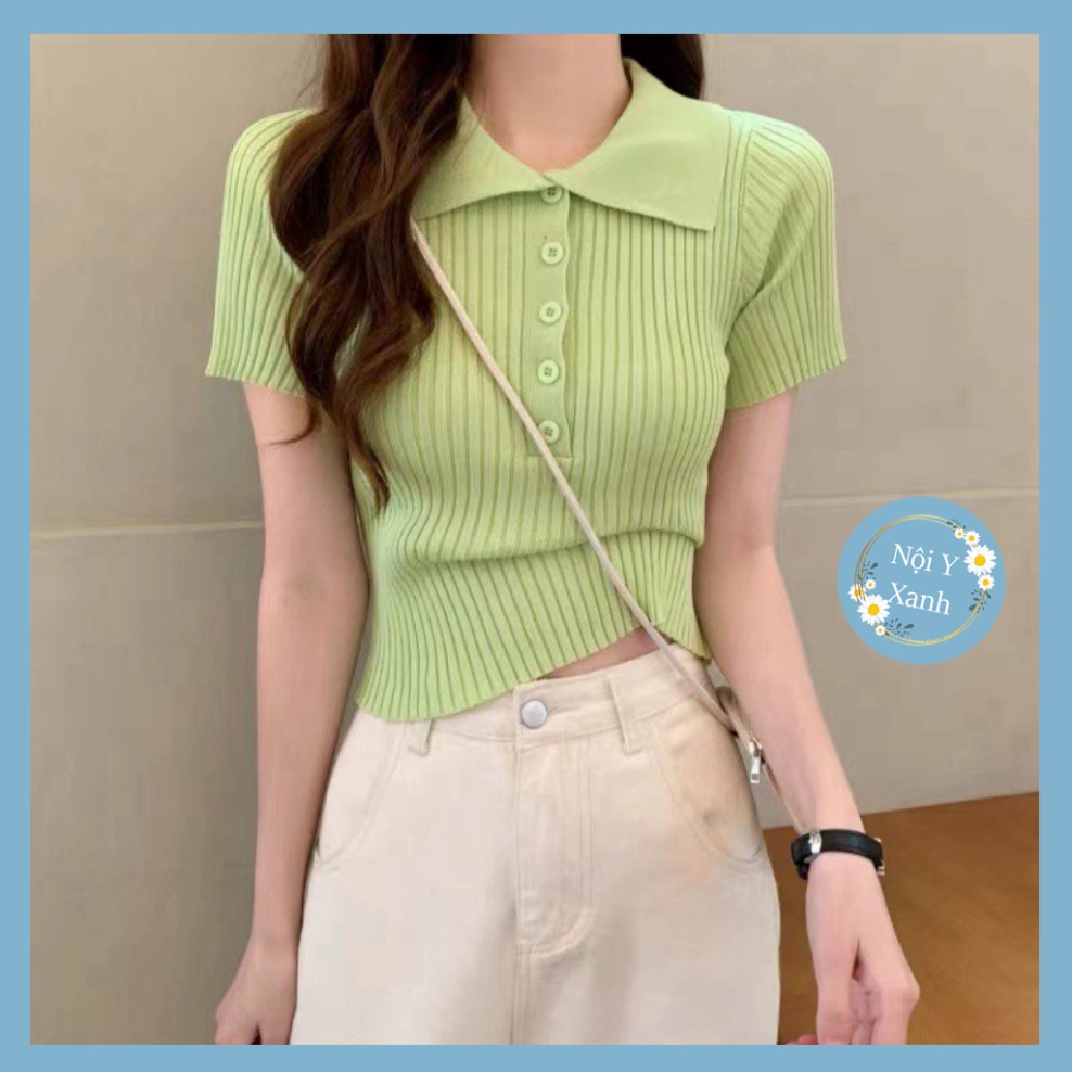 áo thun len nữ ngắn tay chất len tăm mỏng co giãn phong thái tươi trẻ nhiều màu sắc Nội Y Xanh