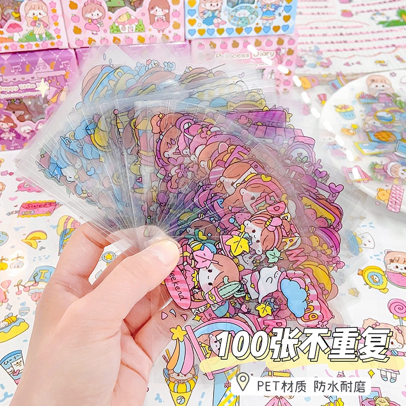 Sticker 100 tấm Hộp quà tặng 100 tấm dán hoạt hình trang trí sổ lưu niệm dễ thương, laptop, ốp điện thoại...