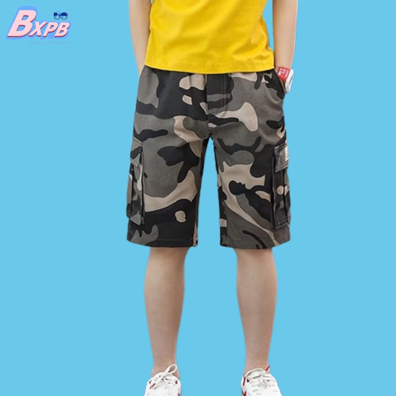Quần short BXPB ống rộng có túi họa tiết rằn ri thời trang mùa hè Hàn Quốc size 110-170 dành cho trẻ em