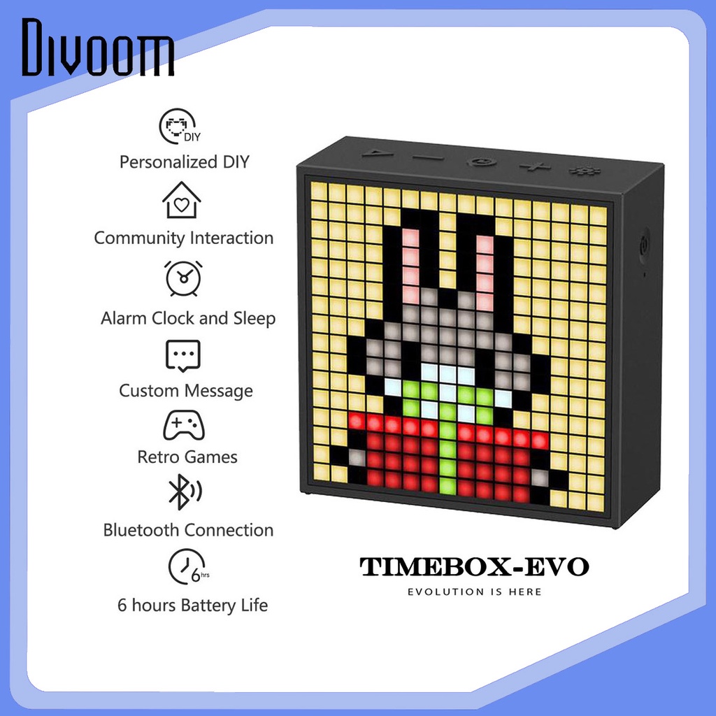 Divoom Timebox Evo Loa di động Bluetooth với màn hình LED Đồng hồ báo thức có thể lập trình màn hình divoom