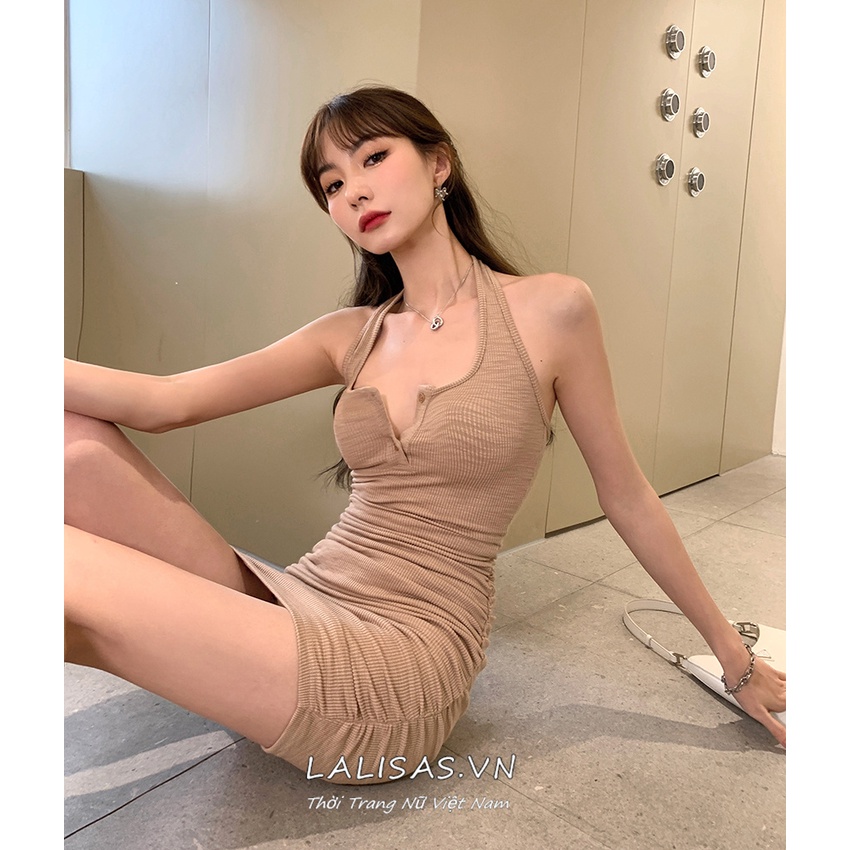 Lalisas Đầm Ngắn Ôm Dáng Không Tay Có Dây Đeo Cổ Gợi Cảm Cho Nữ