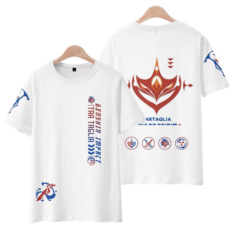 BST 4 Mẫu áo thun - in 2 mặt nguyên tố + logo game Genshin Impact - Áo Đen - Trắng