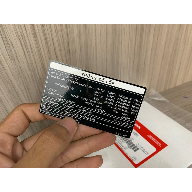 Tem thông số lốp AB 125 zin honda