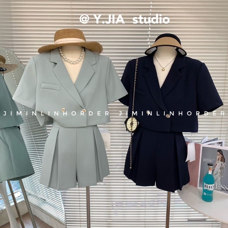 Set bộ Áo cổ vest lửng+ Quần short ống xoè - ORD