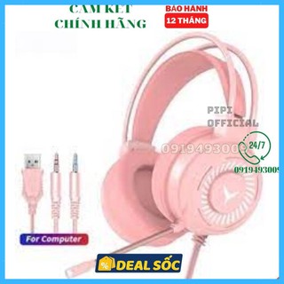 Tai nghe Gaming chụp tai màu hồng có đèn Led và Mic, headphone cho PC, lap, điện thoại CHÍNH HÃNG BH 12T