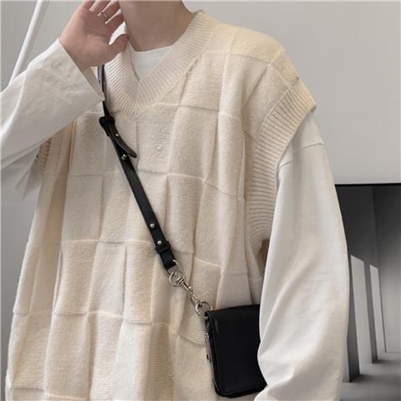 Áo Gile Đan Ô Vuông Nam Nữ Unisex