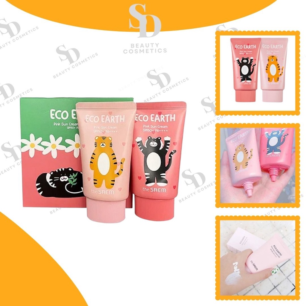 Kem chống nắng Nâng Tông The Saem Eco Earth Pink Sun Cream EX SPF50+ PA++++ ngăn ngừa tia UVA và UVB 50g