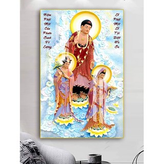 Tranh Laminate Tráng Gương - Treo Tường Phật Giáo Tây Phương Tam Thánh Tiếp Dẫn
