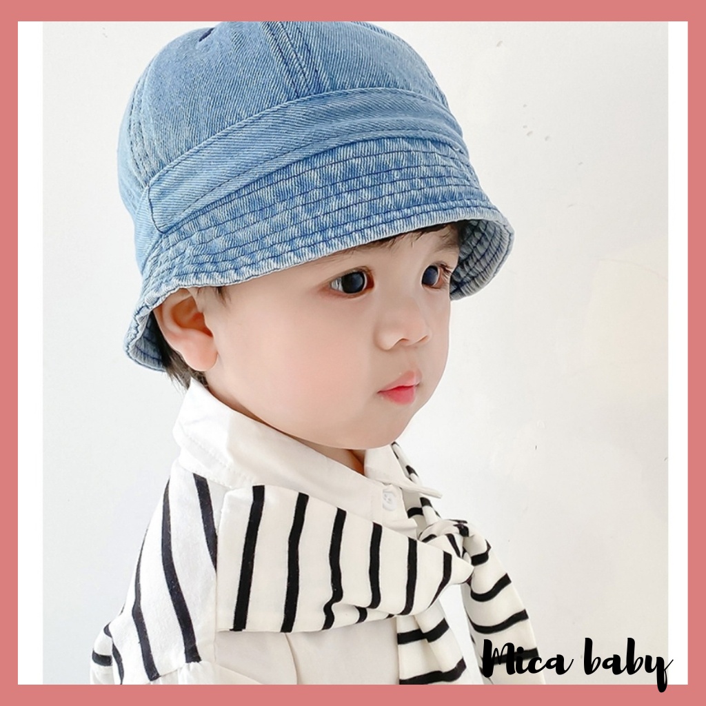 Mũ bucket trẻ em chất vải bò xanh kiểu dáng Hàn Quốc đáng yêu cho bé MH223 Mica baby