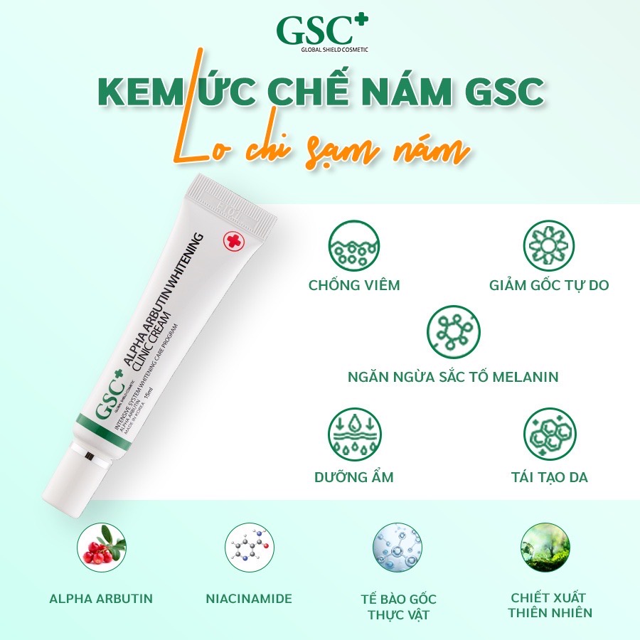 Kem Ức Chế Nám GSC Alpha Arbutin Whitening Clinic Cream 15ml - hàng Chính hãng