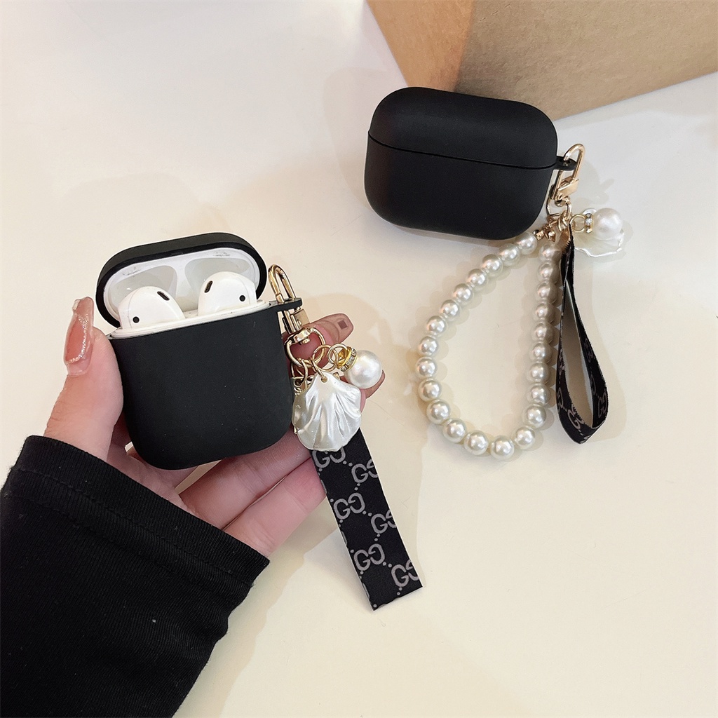 Vỏ Bảo Vệ Hộp Sạc Tai Nghe AirPods pro 2 pro 1 / 2 3 Hình Nơ Đính Ngọc Trai Đen Dễ Thương