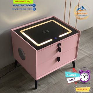 Tủ đầu giường hiện đại có khóa vân tay thông minh tích hợp Loa Blutooth cổng USB,sạc cảm ứng không dây đèn Led đổi 3 màu