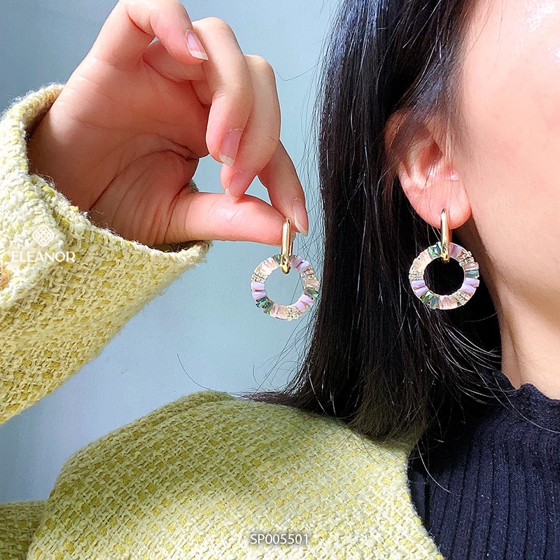 Bông tai nữ chuôi bạc 925 Eleanor Accessories hình tròn đính đá nhiều màu phụ kiện trang sức 5501