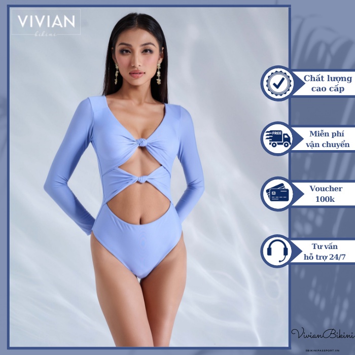 Đồ bơi nữ cao cấp 𝐕𝐈𝐕𝐈𝐀𝐍 dạng một mảnh tay dài, thân áo cutout gợi cảm - Xanh da trời - VS191_BU