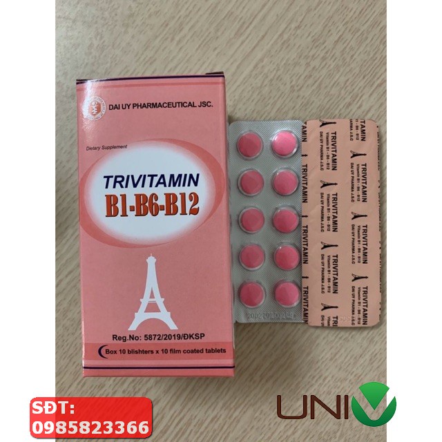 Trivitamin 3B hộp 100 viên nén - Bổ sung vitamin B1- B6 - B12 - Đại Uy - UNIV