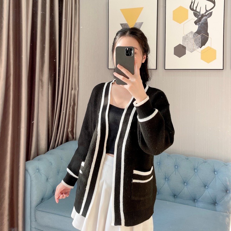 Áo Cadigan Thiết Kế Viền Phong Cách Hàn Quốc