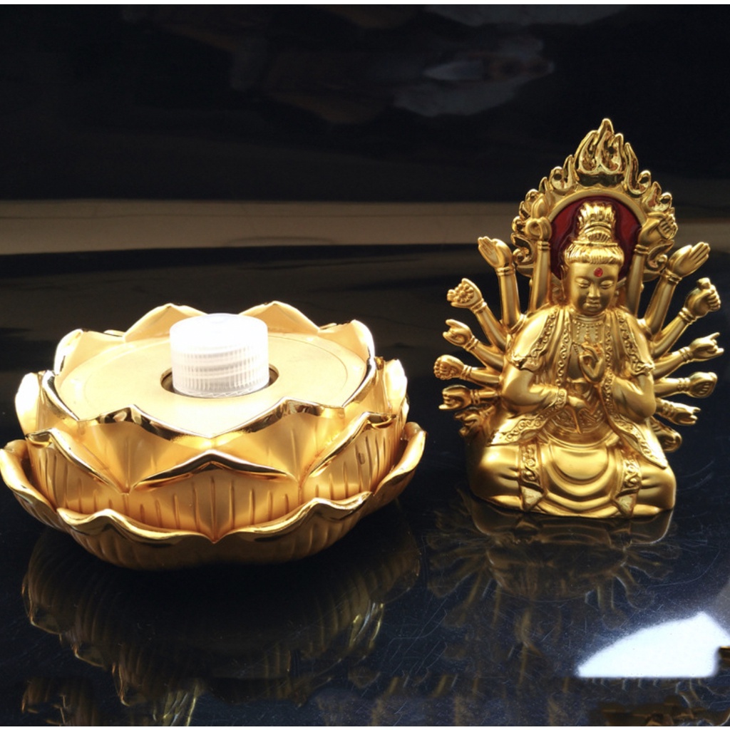 Tượng Phật Bà Quan Âm Nghìn Tay Hai Mặt Trang Trí Taplo Xe Hơi, Bàn Làm Việc Mạ Vàng