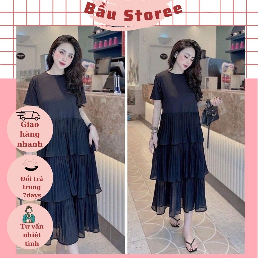 VÁY BẦU THIẾT KẾ XẾP LY 3 TẦNG CHẤT THUN MÁT ĐẸP- ĐẦM BẦU DỰ TIỆC SANG CHẢNH ĐIỆU ĐÀ