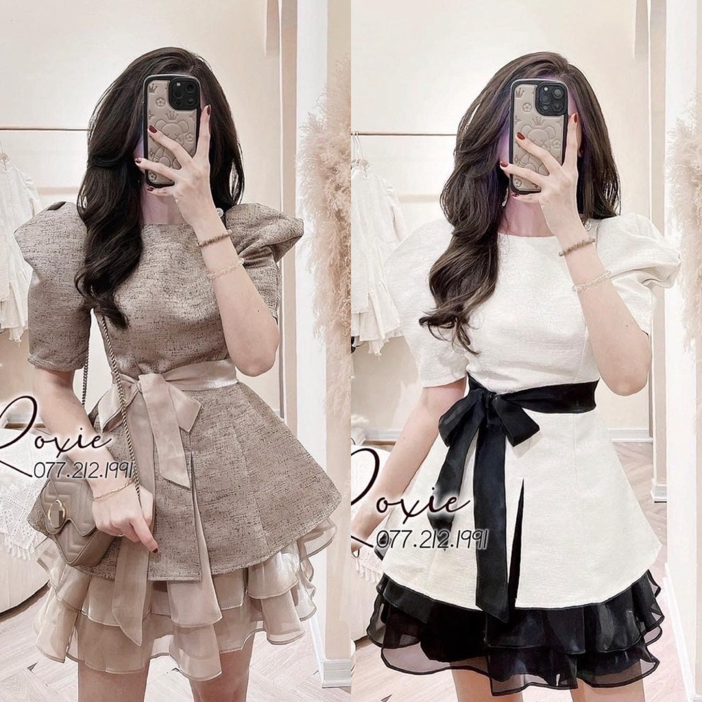 SET ÁO PEPLUM NƠ EO KÈM CHÂN VÁY
