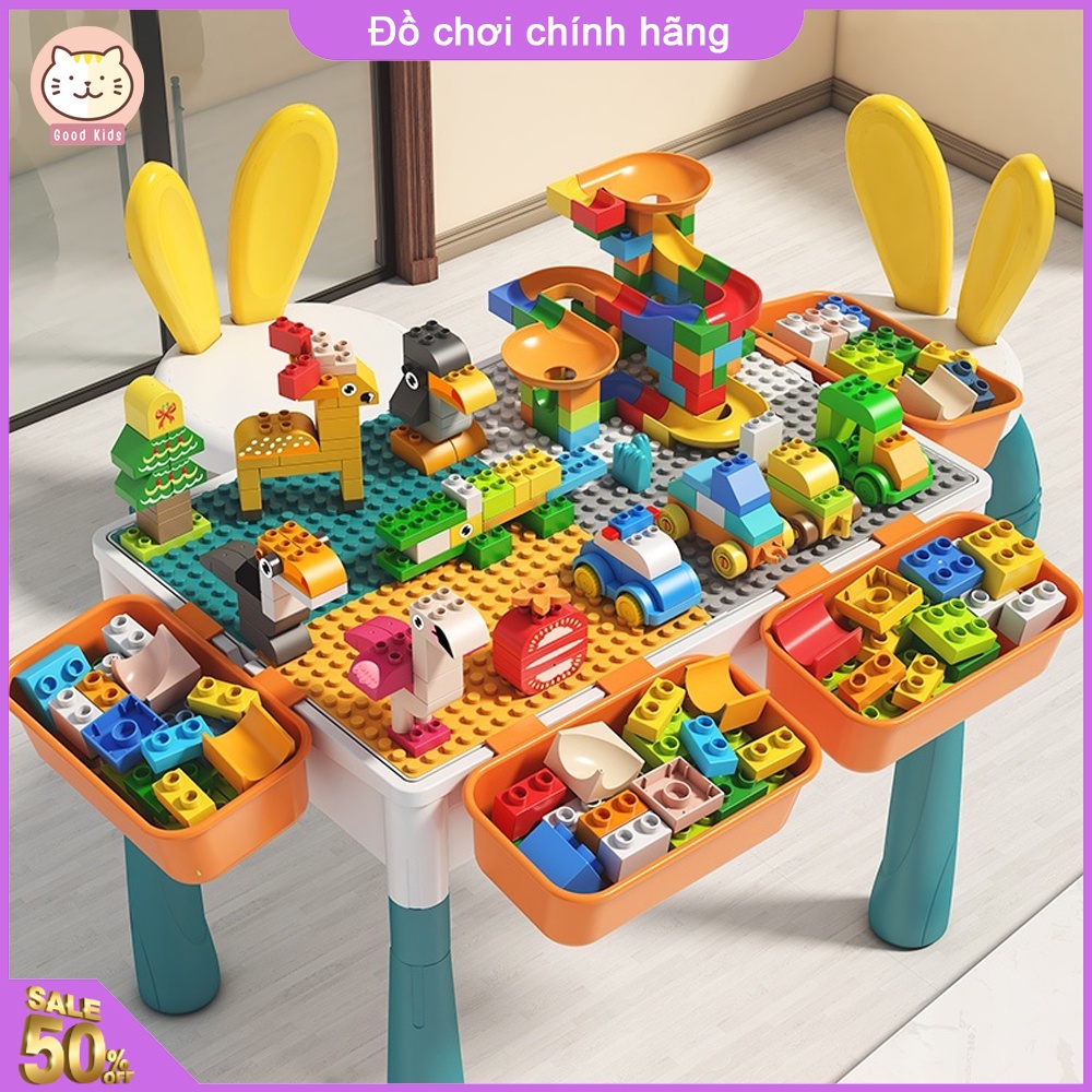 Đồ chơi trẻ em bộ bàn ghế cao cấp, đa chức năng, kèm nhiều chi tiết, bàn gồm 1 mặt bàn trơn, 1 mặt bàn lắp ghép xếp hình