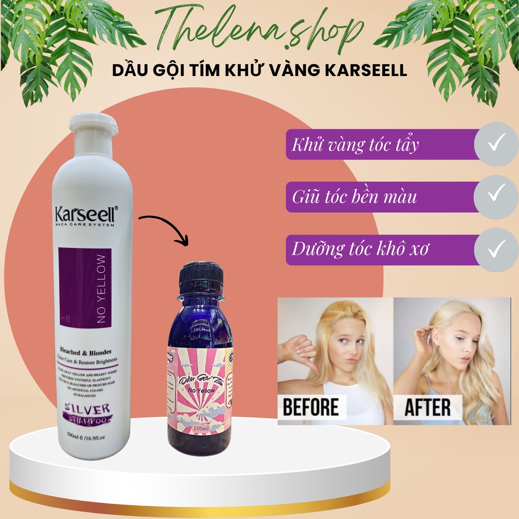 Dầu gội tím KARSEELL dầu gội tím khử vàng và giữ màu dành cho tóc tẩy nhuộm màu thời trang Chính Hãng