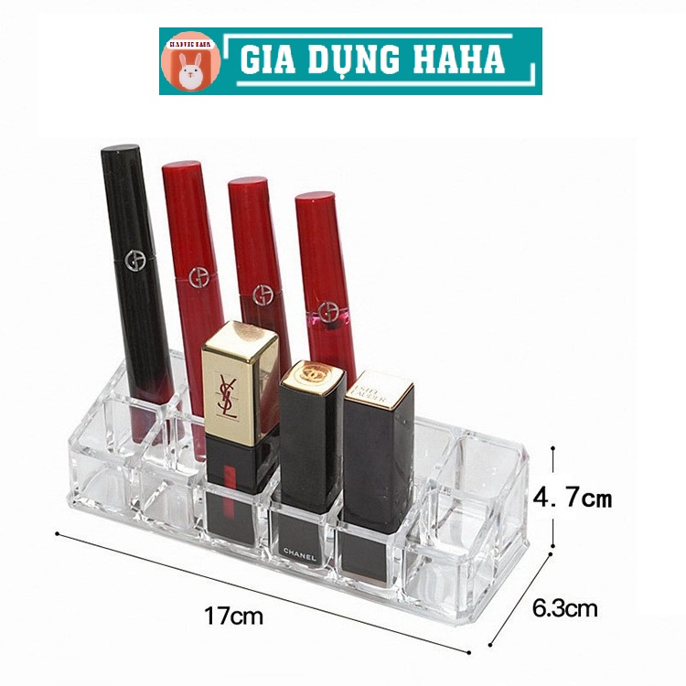 Hộp đựng son môi để bàn trong suốt, khay đựng trưng bày mỹ phẩm đa năng tiện dụng, chất liệu benzen cao cấp, hộp 12 ngăn