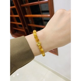 Vòng đá mắt hổ vàng tâm vip mix charm 4 lá vàng