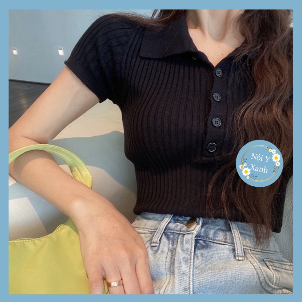 áo thun len nữ ngắn tay chất len tăm mỏng co giãn phong thái tươi trẻ nhiều màu sắc Nội Y Xanh