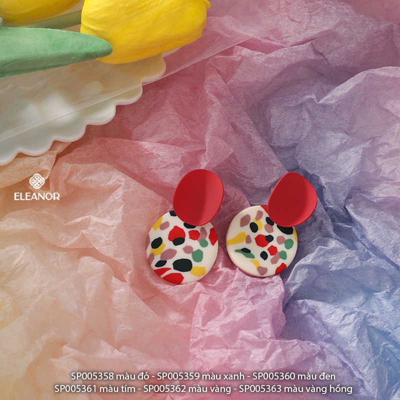Bông tai nữ chuôi bạc 925 Eleanor Accessories hình tròn nhiều màu sắc phụ kiện trang sức trẻ trung 5358