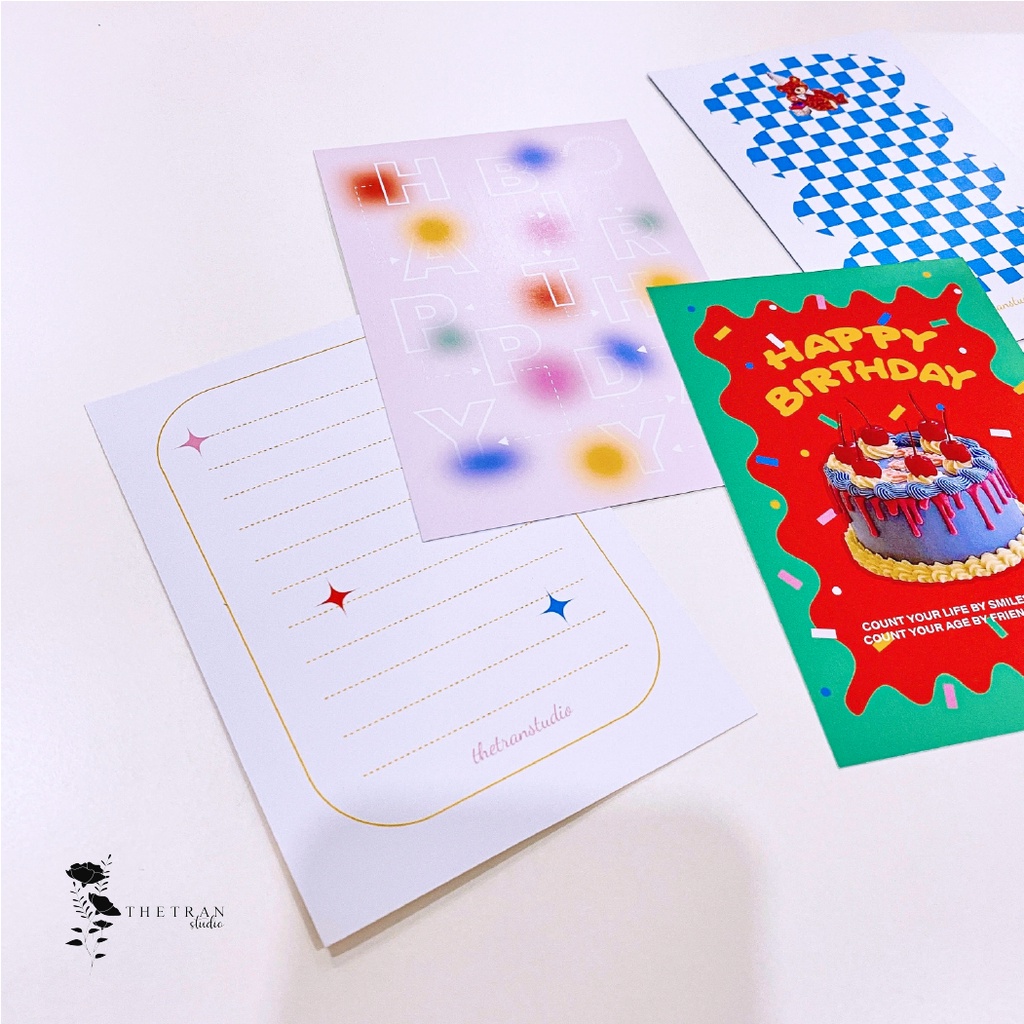Bộ 4 postcard giáng sinh, sinh nhật, valentine, nghệ thuật 2 mặt A6 / special occasion card / thetranstudio