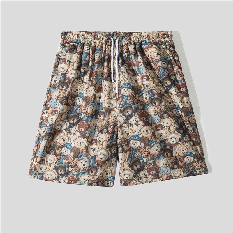 Áo Sơ Mi Tay Ngắn In Hoạt Hình Gấu + Quần short Dáng Rộng Thời Trang Mùa Hè 2023 Cho Nam