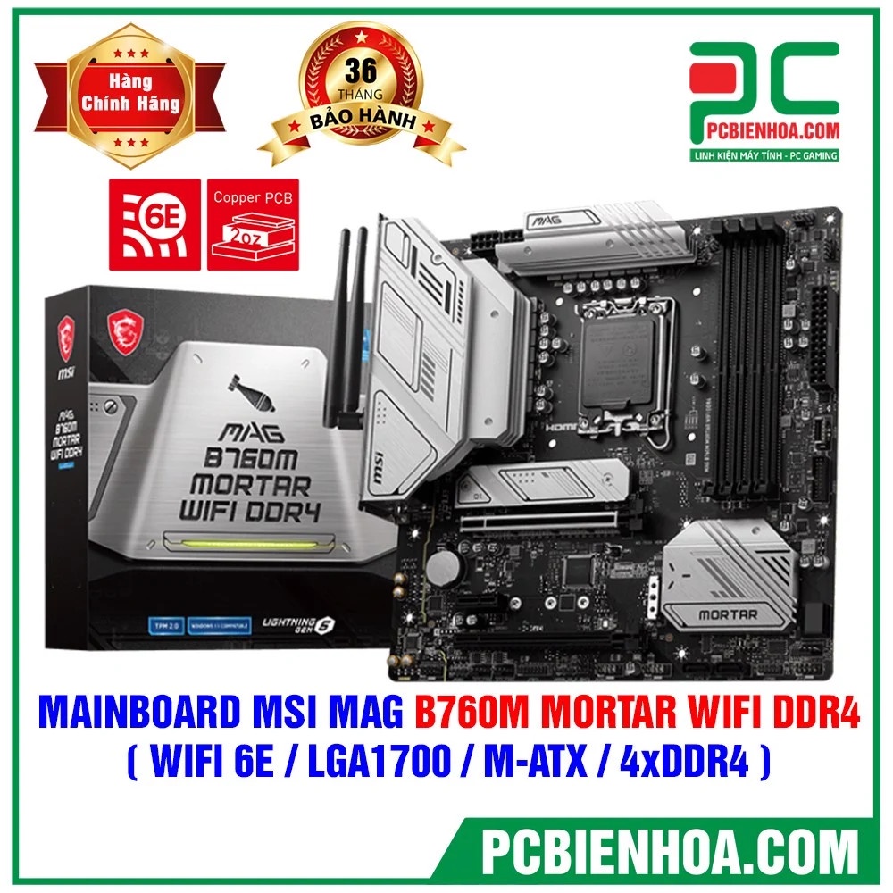 Bo Mạch Chủ MAINBOARD MSI MAG B760M MORTAR WIFI DDR4 ( WIFI 6E / LGA1700 / M-ATX / 4XDDR4 )- HÀNG CHÍNH HÃNG 36T