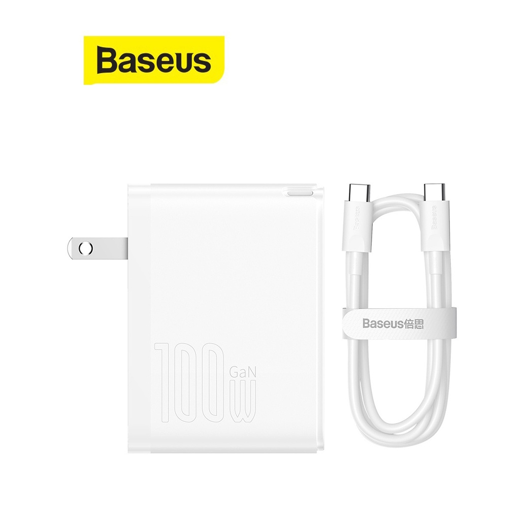 Cốc sạc Baseus GaN5 Pro sạc nhanh 100W chân dẹt 1 cổng USB / Type-C kèm dây Type-C to Type-C dài 1M