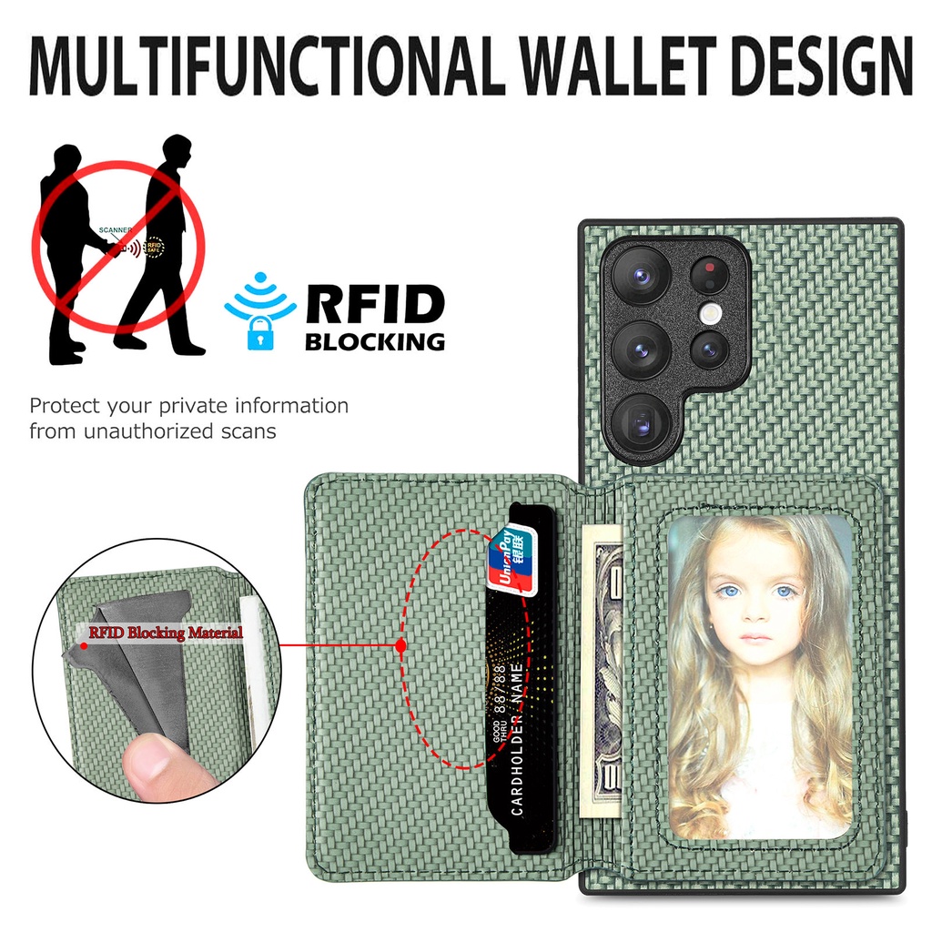 Ốp Điện Thoại Sợi Carbon Siêu Mỏng Có Ngăn Đựng Thẻ Cho Samsung Galaxy S23 Plus S22 Ultra S21 FE