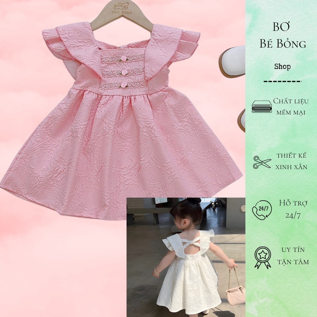 Váy Công Chúa Hồng, Trắng, Đầm Tiểu Thư Xốp Ren Mềm Cho Bé Gái 7-30 kg. Bơ Bé Bỏng.