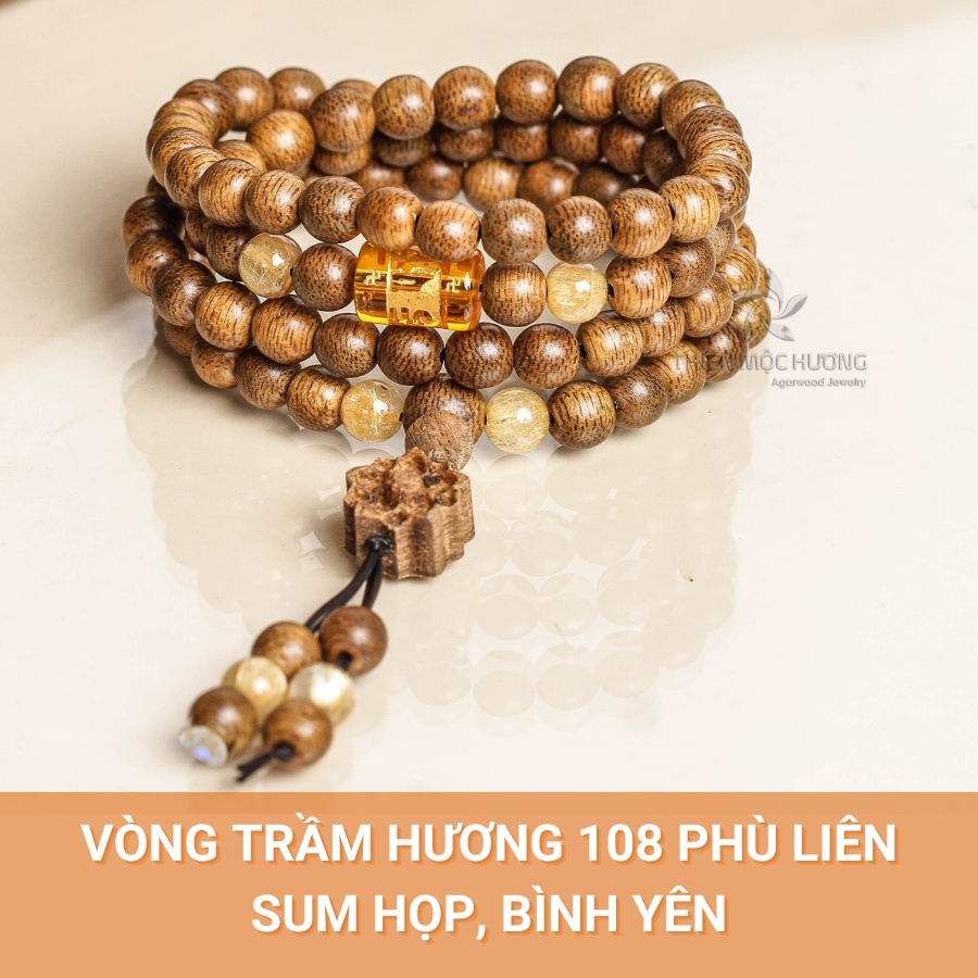 Vòng tay trầm hương 108 hạt Phù Liên THIÊN MỘC HƯƠNG sum họp, bình an