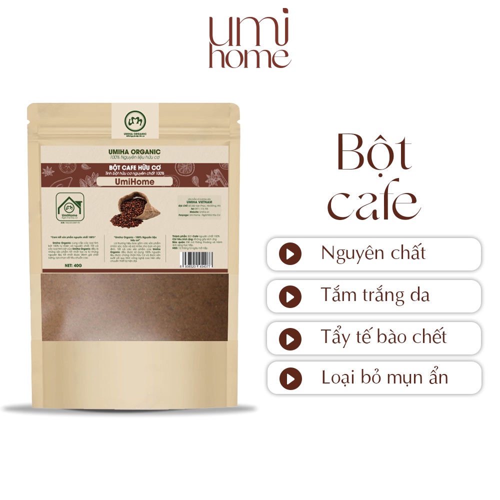 Bột Cafe hữu cơ UMIHOME nguyên chất 40g tẩy tế bào chết, dưỡng trắng da hiệu quả