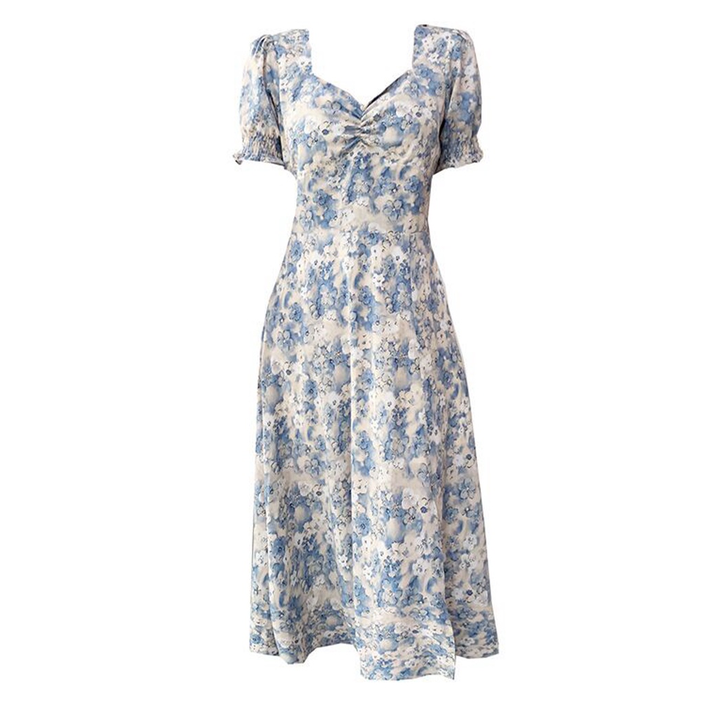 Frontline Đầm Ôm Họa Tiết Hoa Nữ Tay Ngắn Dài Thiết Kế Xẻ Bên Cho Mùa Hè