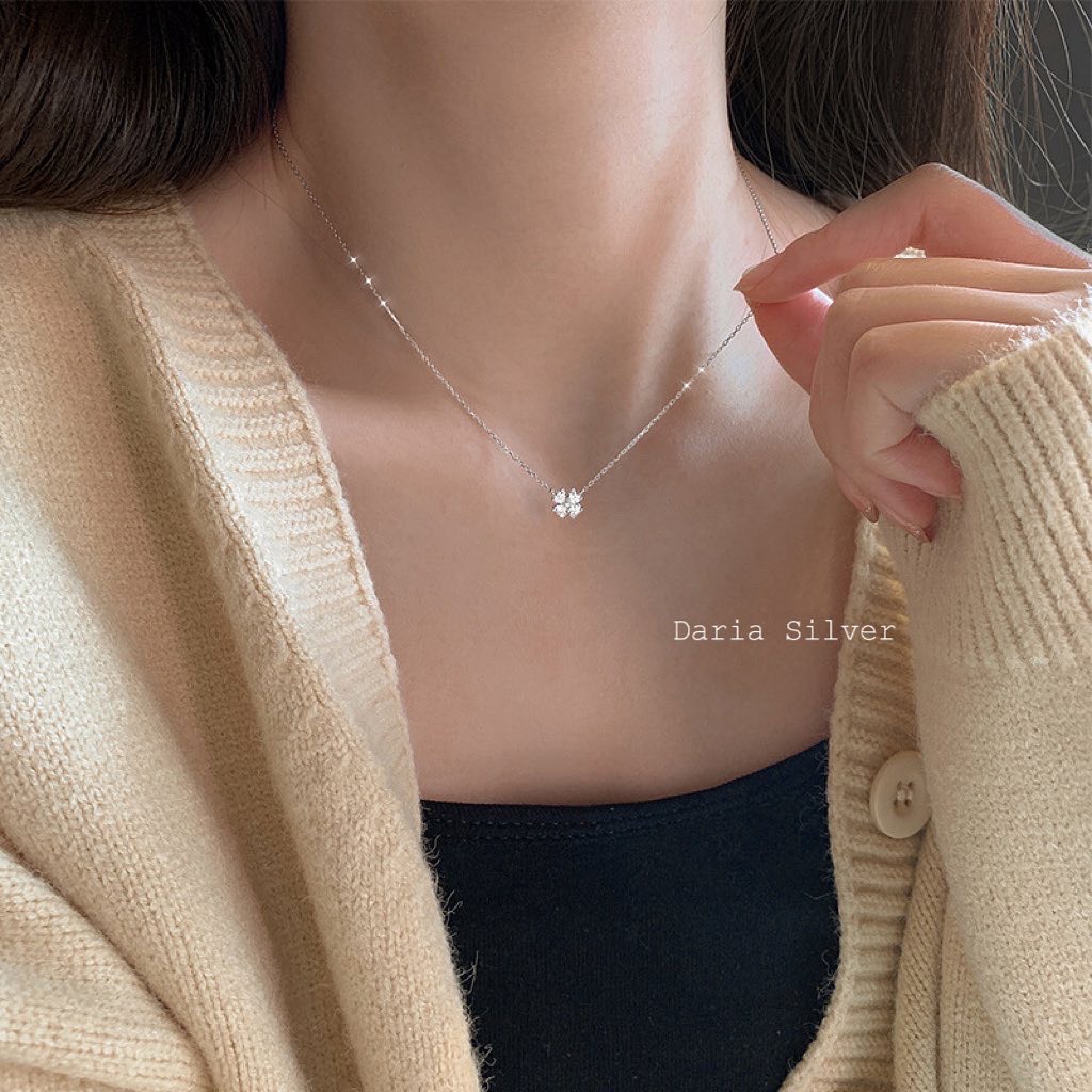 Dây chuyền cỏ 4 lá mặt đá, vòng cổ bạc Daria Silver