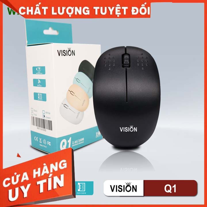 Mouse ko dây VISION Q1 Chính hãng (Có pin, 1xAA) - TẶNG TẤM LÓT CHUỘT - BẢO HÀNH 6 THÁNG